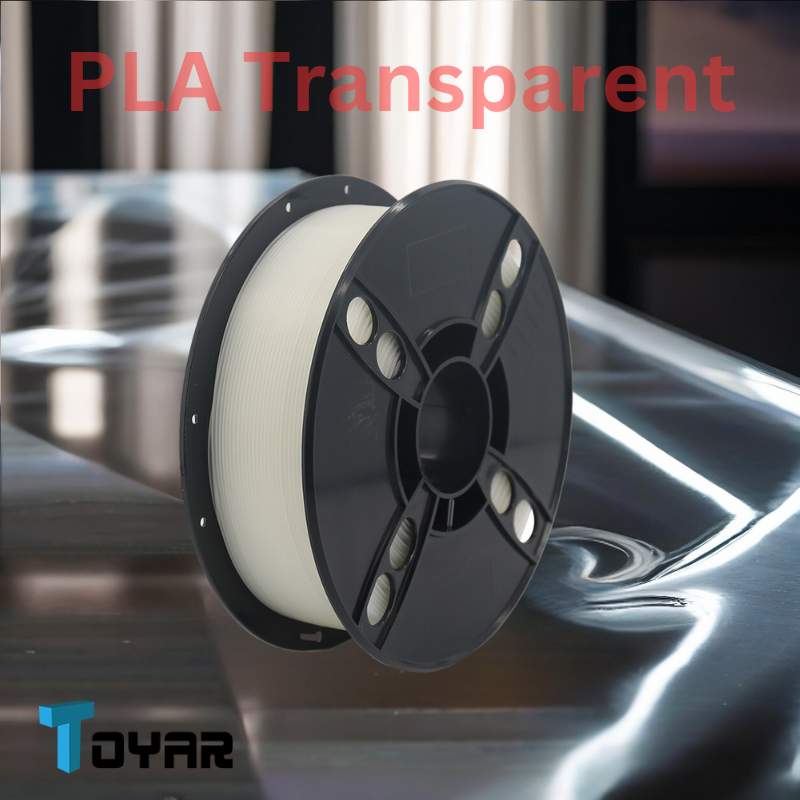 A transparent spool of environmentally friendly Toyar PLA filament for 3D printing.