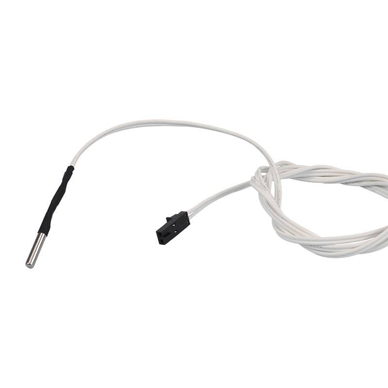 The Prusa i3 MK3S Voron 2.4 Thermistor and Thermocouple Sensor by 3D Printing Perth - Cirrus Link, with a white wire and metal probe, ensures precise measurements. Its coiled cable facilitates easy installation in printer setups like Voron 2.4 and Prusa i3 MK3S sensor kits.