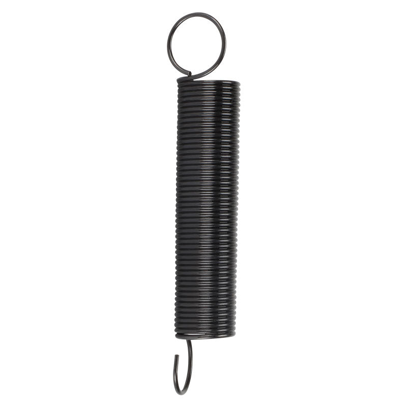 The ASR Printer Arm Support Spring, made from blackened carbon steel, features hooks on each end and is shown vertically against a white background. Ideal for arm stabilization or as a Delta 3D printer tension spring.