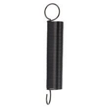 The ASR Printer Arm Support Spring, made from blackened carbon steel, features hooks on each end and is shown vertically against a white background. Ideal for arm stabilization or as a Delta 3D printer tension spring.