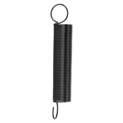 The ASR Printer Arm Support Spring, made from blackened carbon steel, features hooks on each end and is shown vertically against a white background. Ideal for arm stabilization or as a Delta 3D printer tension spring.