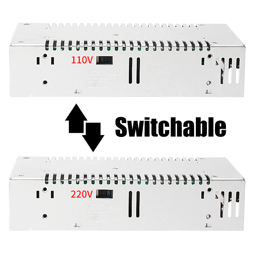 The High Quality 24V 15A Power Supply Unit by 3D Printing Perth - Cirrus Link includes two metal voltage converters marked 110V and 220V with a switchable arrow, offering reliable power for 3D printers.