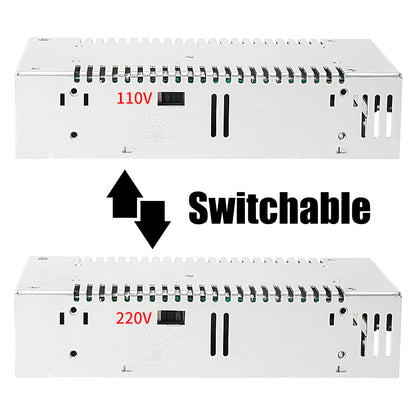 The High Quality 24V 15A Power Supply Unit by 3D Printing Perth - Cirrus Link includes two metal voltage converters marked 110V and 220V with a switchable arrow, offering reliable power for 3D printers.