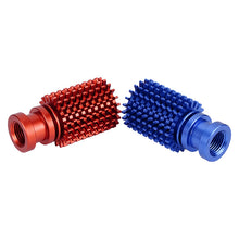Two metal cylindrical heat sinks, one red and one blue, with a threaded connector, designed as the V6 Upgraded Version by 3D Printing Perth - Cirrus Link for 3D printers. Ideal for enhancing thermal performance in remote applications.