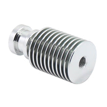 The V6 Short Heat Sink 1.75mm from 3D Printing Perth - Cirrus Link is a silver, cylindrical component designed with multiple horizontal fins and a threaded hole on one end, enhancing thermal performance in 3D printers.
