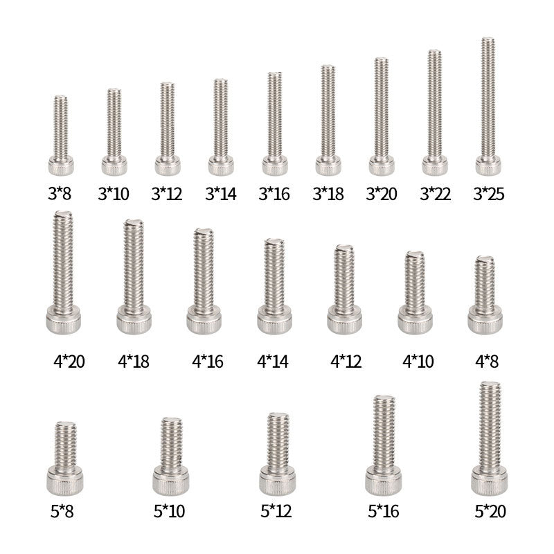 Stainless Steel Hexagon Socket Screws 304 Grade M3 3mm by 3D Printing Perth - Cirrus Link are neatly organized in rows, each clearly marked with exact dimensions.