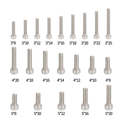 Stainless Steel Hexagon Socket Screws 304 Grade M3 3mm by 3D Printing Perth - Cirrus Link are neatly organized in rows, each clearly marked with exact dimensions.