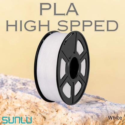 A white SUNLU High-Speed PLA 1.75mm 3D Printing Filament used for precision engineering and high-speed printing on a rock.