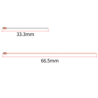 Two rounded-tip linear objects are shown: the top one measures 33.3mm, and the bottom 66.5mm. Designed for MK2A platform use, these NTC Thermistor sensors by 3D Printing Perth - Cirrus Link promise high precision measurement and reliability in diverse environments.
