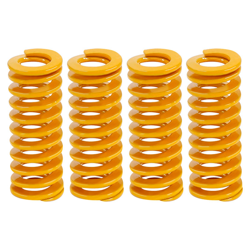 Four ASR 3D Printer Bed Leveling Springs, yellow and 26mm high, are shown vertically on a white background—ideal for heated bed leveling and improved vibration dampening.