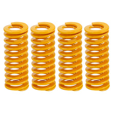 Four ASR 3D Printer Bed Leveling Springs, yellow and 26mm high, are shown vertically on a white background—ideal for heated bed leveling and improved vibration dampening.