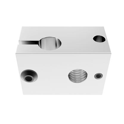 The High Quality E3D V6 PT100 Heat Block 550C by 3D Printing Perth - Cirrus Link is a rectangular block with circular holes and a surface groove, ideal for engineering applications.