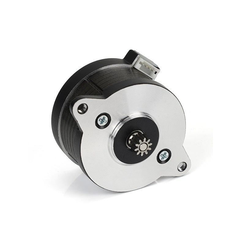 The VORON 36 Stepper Motor from 3D Printing Perth - Cirrus Link is a high-performance round metal motor with a small gear, three front screws, and top connector—ideal for 3D printers, featuring high-temperature resistance at 2.4V.