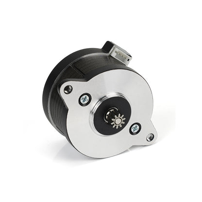 The VORON 36 Stepper Motor from 3D Printing Perth - Cirrus Link is a high-performance round metal motor with a small gear, three front screws, and top connector—ideal for 3D printers, featuring high-temperature resistance at 2.4V.