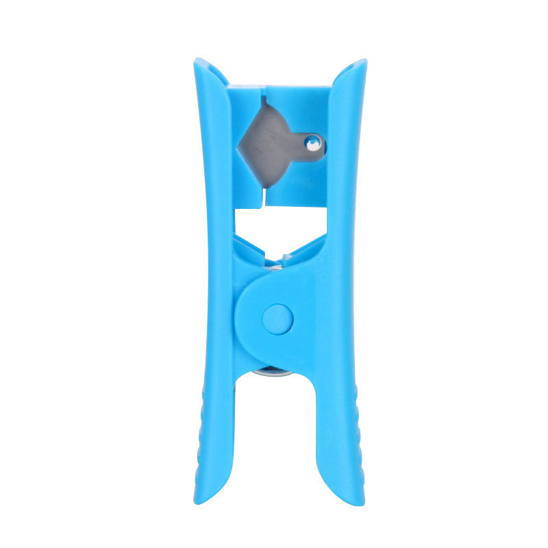 The PTFE Teflon Tube Cutter by 3D Printing Perth - Cirrus Link features a design with a blue plastic construction and gray hinge, offering versatile functionality in multiple scenarios when used in a vertical orientation.