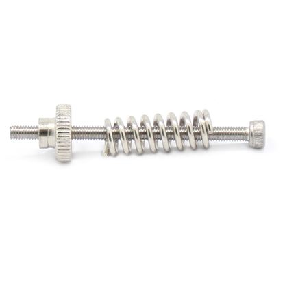 The ASR M3×40mm Steel Leveling Spring for Heated Beds features a metal screw assembly with a knurled nut, perfect for heatbed leveling in FDM 3D printers, shown isolated on a white background.
