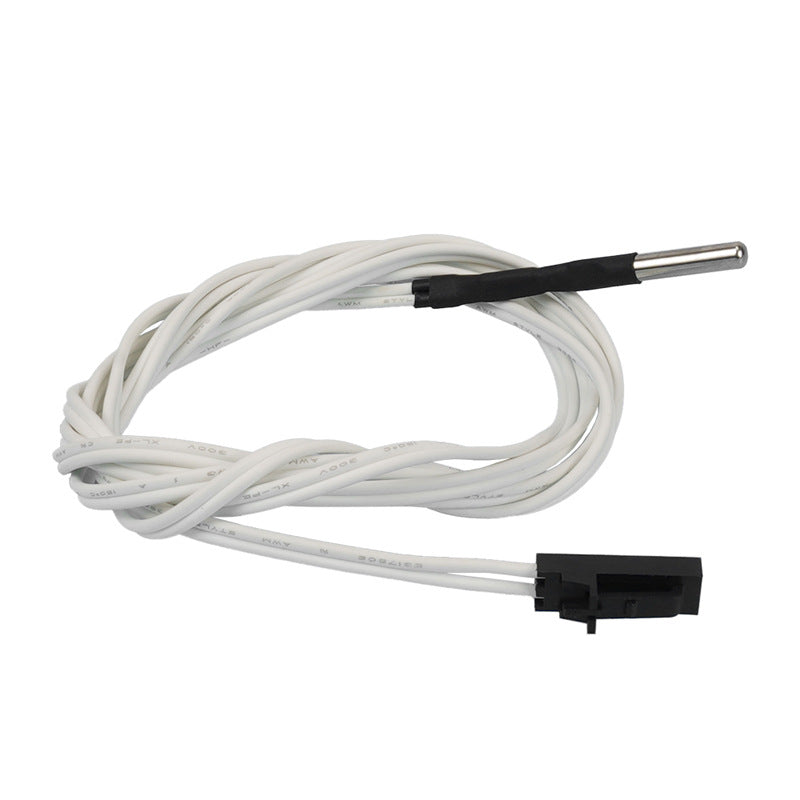 The 1-meter thermistor and thermocouple sensor by 3D Printing Perth - Cirrus Link features a white cable with a slim metal tip and black connectors, coiled neatly, making it ideal for your Voron 2.4 setup.