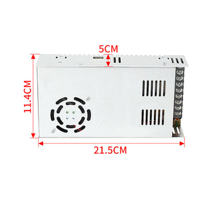 The High Quality 24V 15A Power Supply Unit by 3D Printing Perth - Cirrus Link is designed for 3D printers, featuring vent holes and terminal connections. It measures 21.5cm x 5cm x 11.4cm for optimal performance.
