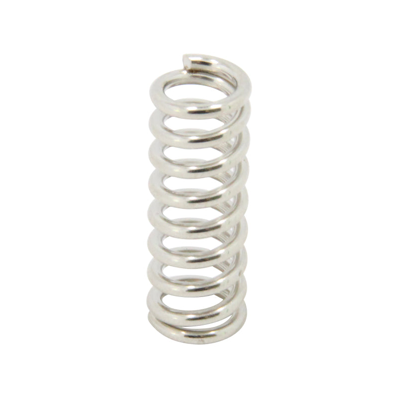 A close-up of the ASR Heatbed Leveling Spring – Strong Steel M3-Compatible, a shiny metal coil often used for 3D printer bed leveling, standing upright on a white background.