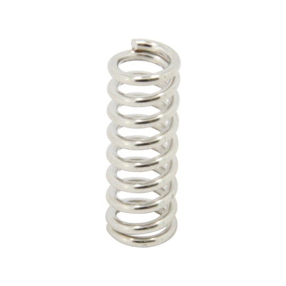 A close-up of the ASR Heatbed Leveling Spring – Strong Steel M3-Compatible, a shiny metal coil often used for 3D printer bed leveling, standing upright on a white background.