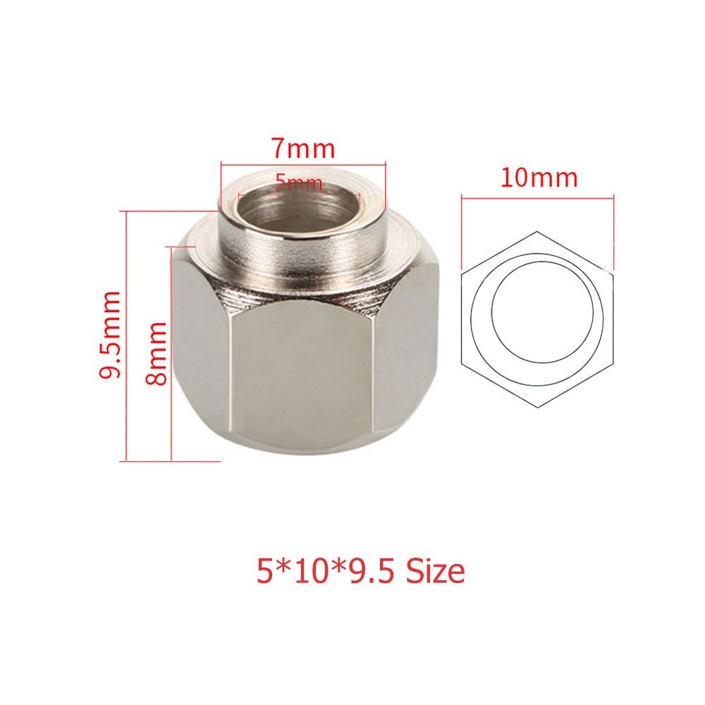 The Eccentric Nut Nickel Plated V Groove Hex Nut Inner Hole by 3D Printing Perth - Cirrus Link is perfect for mechanical projects and 3D printing, with precise measurements of 7mm, 9.5mm, 8mm, and 10mm. The compact dimensions are 5*10*9.5 mm for versatile project applications.
