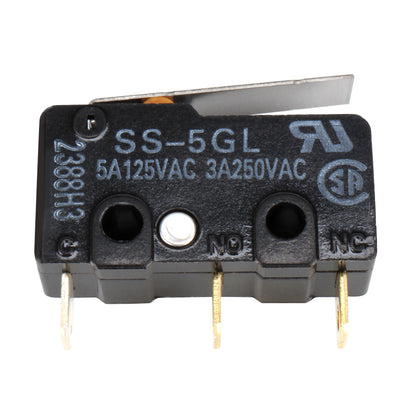 Close-up of a 3D Printing Perth - Cirrus Link KW4-3Z-3 SS-5GL micro switch with three metal terminals, ideal for precision tasks like ENDSTOP RAMPS1.4 setups. Specs: 5A 125VAC and 3A 250VAC.
