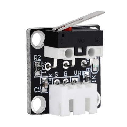 Close-up of an electronic module highlighting the EndStop Switch for CR-10 Ender-3S Mechanical Limit Micro Stroke by 3D Printing Perth - Cirrus Link, featuring a three-pin connector and lever switch, essential for precise 3D printing tasks.
