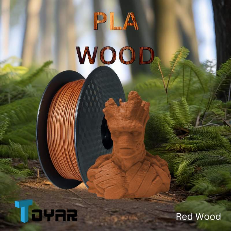 A spool of Toyar Wood filament with a Groot in the background.