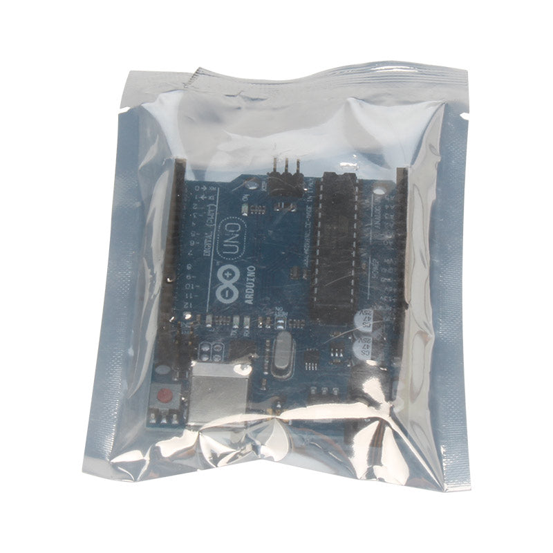 The Arduino UNO R3 ATmega328P Microcontroller Development Board by 3D Printing Perth - Cirrus Link comes in a clear plastic package against a white backdrop. Ideal for projects with the CH340 USB interface, it offers versatile options for enthusiasts and professionals.