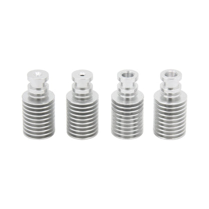 Four silver, cylindrical metal screws featuring ridged bodies and threaded holes rest on a simple white background, perfectly suited for securing the E3D V5 Heat Sink Remote 1.75mm for Bowden Extruder from 3D Printing Perth – Cirrus Link, ensuring efficient thermal management applications.