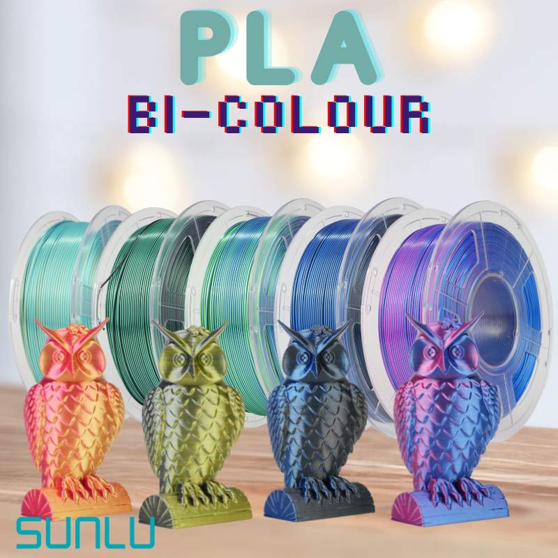 SUNLU PLA+ Silk Dual Colour 1.75mm 3D Printing Filament with owls and eco-friendly.