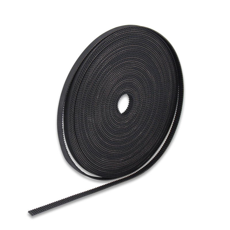 The 3D Printing Perth - Cirrus Link 10mm GT2 Timing Belt with PU steel wire, 1 meter length (custom lengths available), is shown coiled with one end extended on a white background—perfect for 3D printer applications.