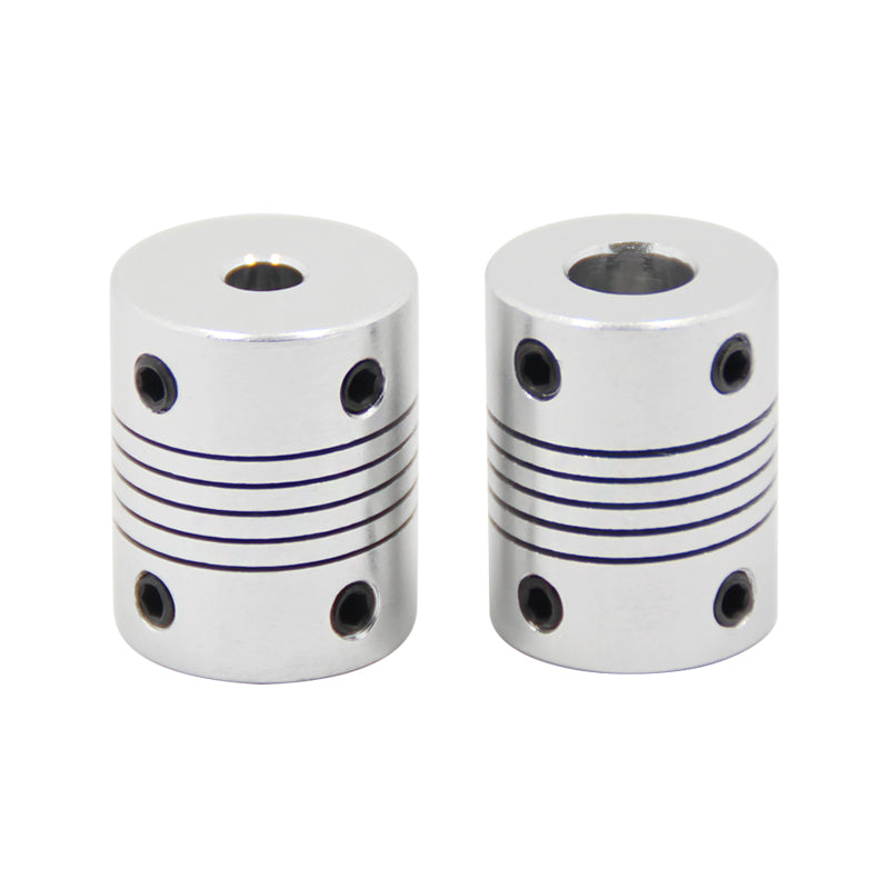 Two ASR Anti-Vibration Flexible Coupling for Lead Screw Motion units, silver with black grooves and multiple screw holes, are shown side by side on a white background—perfect for 3D printer Z-axis applications.