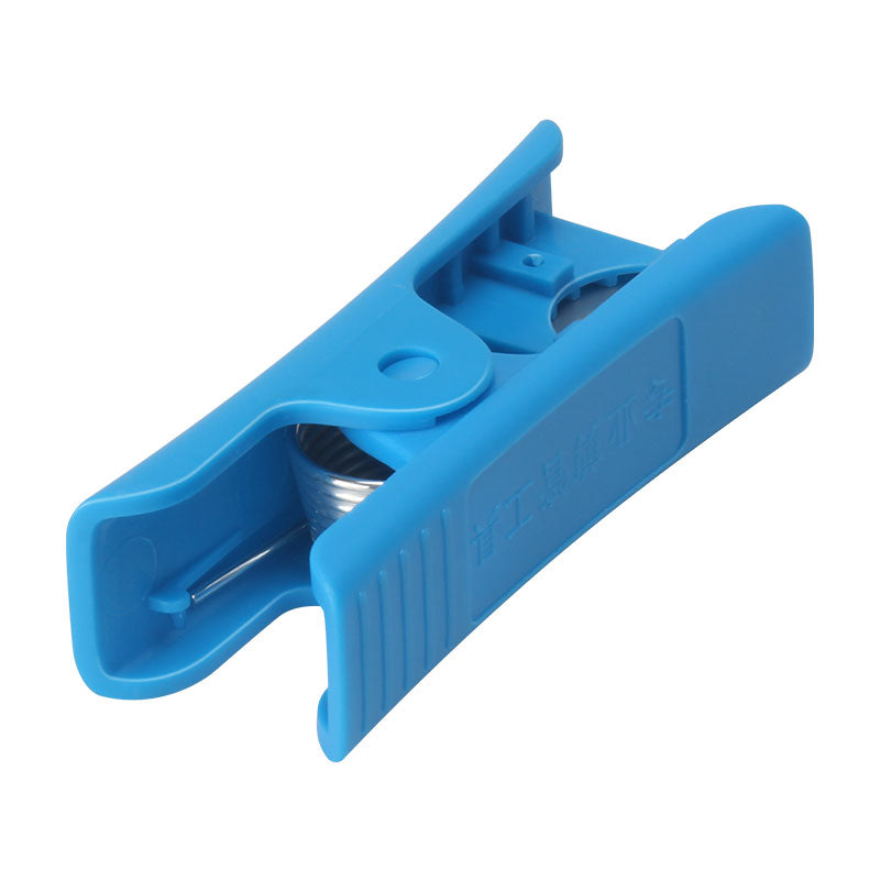 The PTFE Teflon Tube Cutter by 3D Printing Perth - Cirrus Link is a blue plastic tool with a coiled metal wire inside, designed for precision cutting and versatile usage. Perfect for professionals, this compact device excels in efficiently handling various tasks.