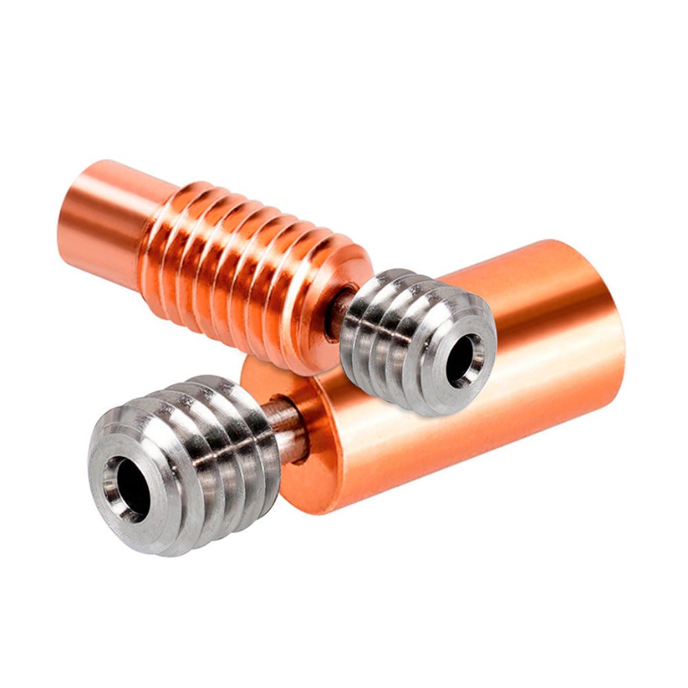 The E3D V6 Titanium Alloy Red Copper Throat Tube 175mm M6 by 3D Printing Perth - Cirrus Link features a grooved design with metal threaded ends. A must-have for enhancing your E3D V6 hot end, these durable components optimize efficiency in any 3D printer setup.