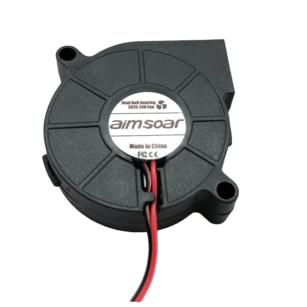 The Blower 5015, a product of 3D Printing Perth - Cirrus Link, operates at 24V and features dual ball bearings with a speed of 6200 RPM. It delivers an air flow of 15 CFM and produces sound at 33 DBA, making it an excellent choice for cooling needs in 3D printing projects. Originating from China, this fan includes two red and black wires for easy connection.