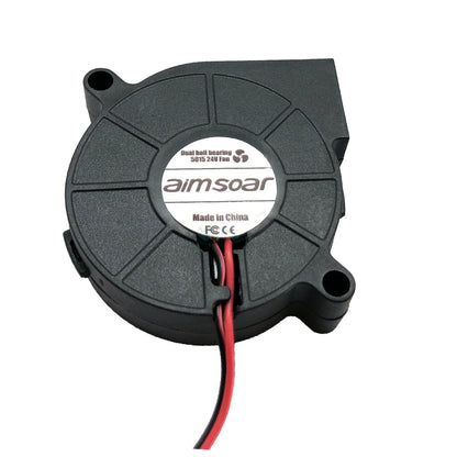 The Blower 5015, a product of 3D Printing Perth - Cirrus Link, operates at 24V and features dual ball bearings with a speed of 6200 RPM. It delivers an air flow of 15 CFM and produces sound at 33 DBA, making it an excellent choice for cooling needs in 3D printing projects. Originating from China, this fan includes two red and black wires for easy connection.