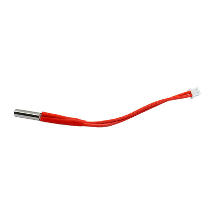 The CR-6SE NTC Heater Kit by 3D Printing Perth - Cirrus Link features a red heating element with insulated wire, a white connector on one end, and a cylindrical metal component on the other. It is 90mm, operates at 24V 40W, and includes an integrated thermistor for precision in 3D printing projects.