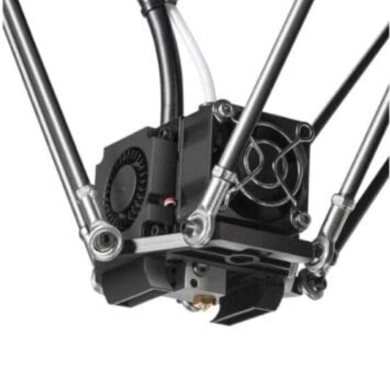 A Flsun Q5 3D printer with a Flsun Q5 Hotend Effector: Complete Assembly attached to it and a motor attached to it.