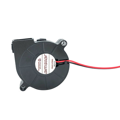 The Blower 5015 12V Dual Ball Bearing Fan from 3D Printing Perth - Cirrus Link is an essential component for reliable cooling in 3D printing projects, equipped with red and black wires.