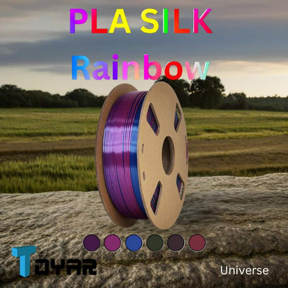 Toyar PLA Silk Rainbow filament with silk finish.