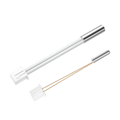 Upgrade your 3D printer with the CR-6SE NTC Heater & Thermistor Kit (90mm 24V40W) by 3D Printing Perth - Cirrus Link. It includes a metallic cylindrical heater and a shorter one with exposed wires, both featuring white connectors, ideal for a seamless CR-6SE installation.