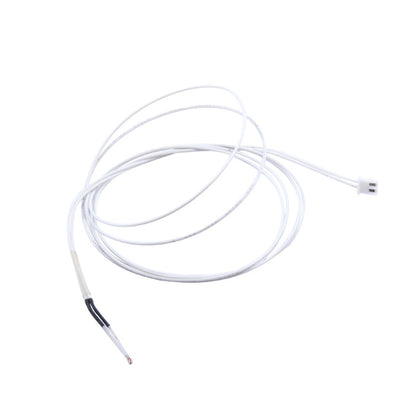 The XH2.54 2P Thermistors with Cable NTC 100K 1 Percent 3950 by 3D Printing Perth - Cirrus Link is a coiled white sensor cable that includes a small plastic connector at one end and an exposed wire tip at the other, specifically designed for precise temperature readings. It is ideal for integration into 3D printing setups and features an NTC Thermistor to ensure optimal accuracy.