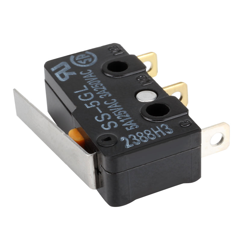 Close-up of 3D Printing Perth's KW4-3Z-3 Micro Switch SS-5GL with metal contacts and lever, ideal for precision in 3D printing, compatible with ENDSTOP RAMPS1.4 for optimal performance.