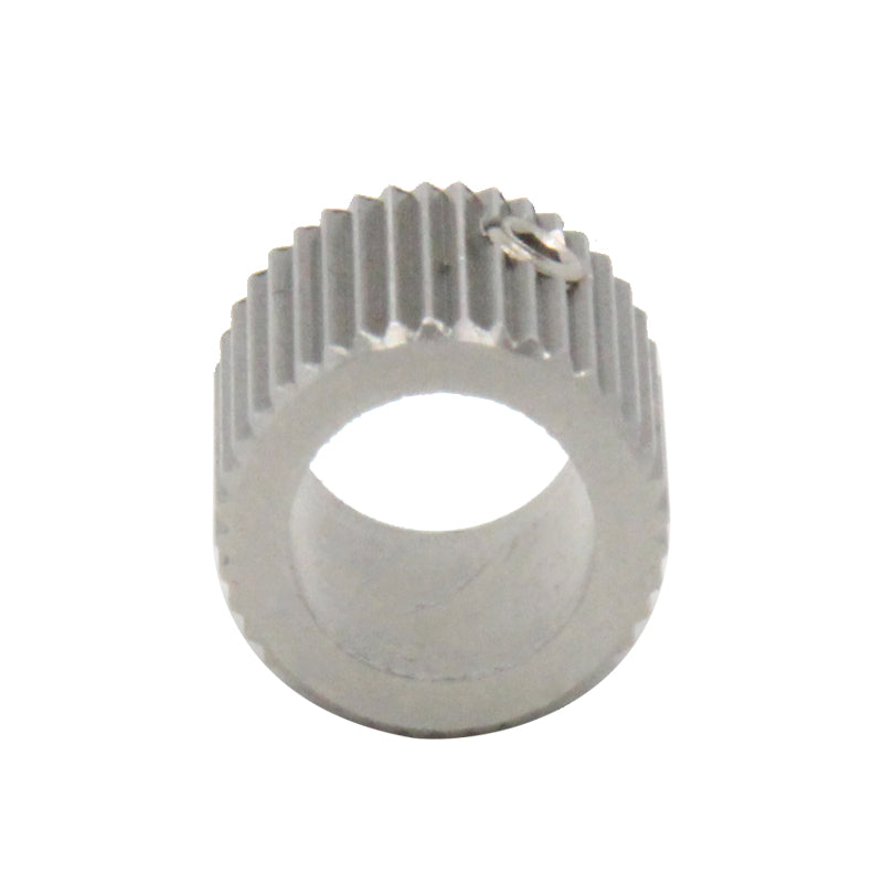 The 40 Tooth Stainless Steel Feed Wheel by 3D Printing Perth - Cirrus Link features a cylindrical design with ridges and a smooth, hollow center, highlighting precision engineering with dimensions of 12mm diameter and 11mm height.