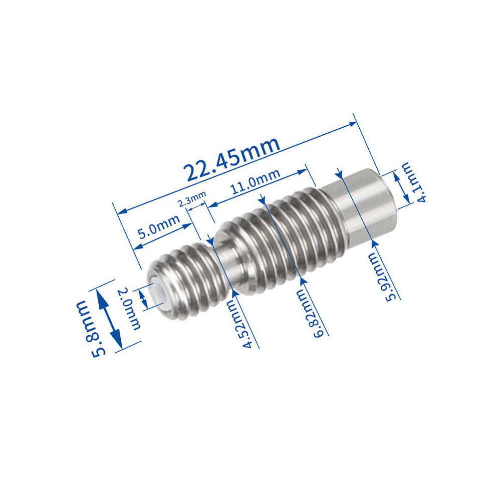This metal screw, designed for compatibility with the Voron 2.4 Trident E3D V6 Hotend Extruder Assembly by 3D Printing Perth - Cirrus Link, offers precise measurement details in millimeters for lengths and diameters of each section—guaranteeing an ideal fit for your 3D printer projects.