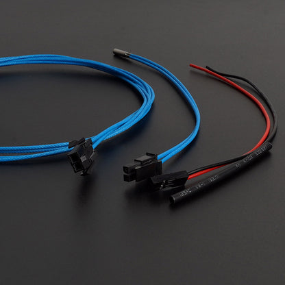 A set of electronic cables on a black surface, featuring a PT1000 High Temperature Platinum Thermistor Sensor Probe by 3D Printing Perth - Cirrus Link, and includes two shorter red and black cables, ideal for 3D printing projects.
