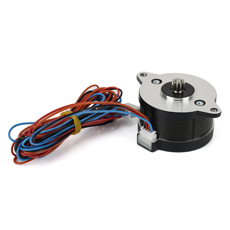 The VORON 36 Stepper Motor from 3D Printing Perth - Cirrus Link is perfect for 3D printers, featuring attached red, blue, and black wires held by a yellow band with a white connector plug, and offers 2.4V high temperature resistance.