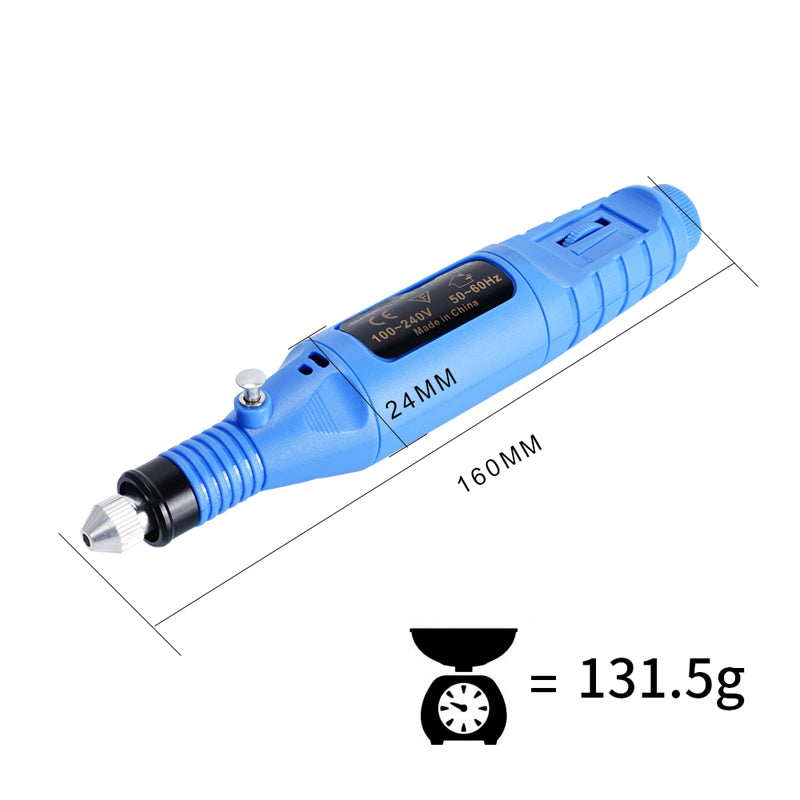 The Electric Sander Mini Electric Grinder Tool by 3D Printing Perth - Cirrus Link offers adjustable speed settings and comes with various heads. It's 160mm long, 24mm wide, and weighs just 131.5g—ideal for any DIY enthusiast.
