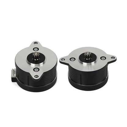 Two VORON 36 Stepper Motors with cables from 3D Printing Perth - Cirrus Link are placed side by side on a white background, highlighting their precision and reliability crucial for 3D printers.